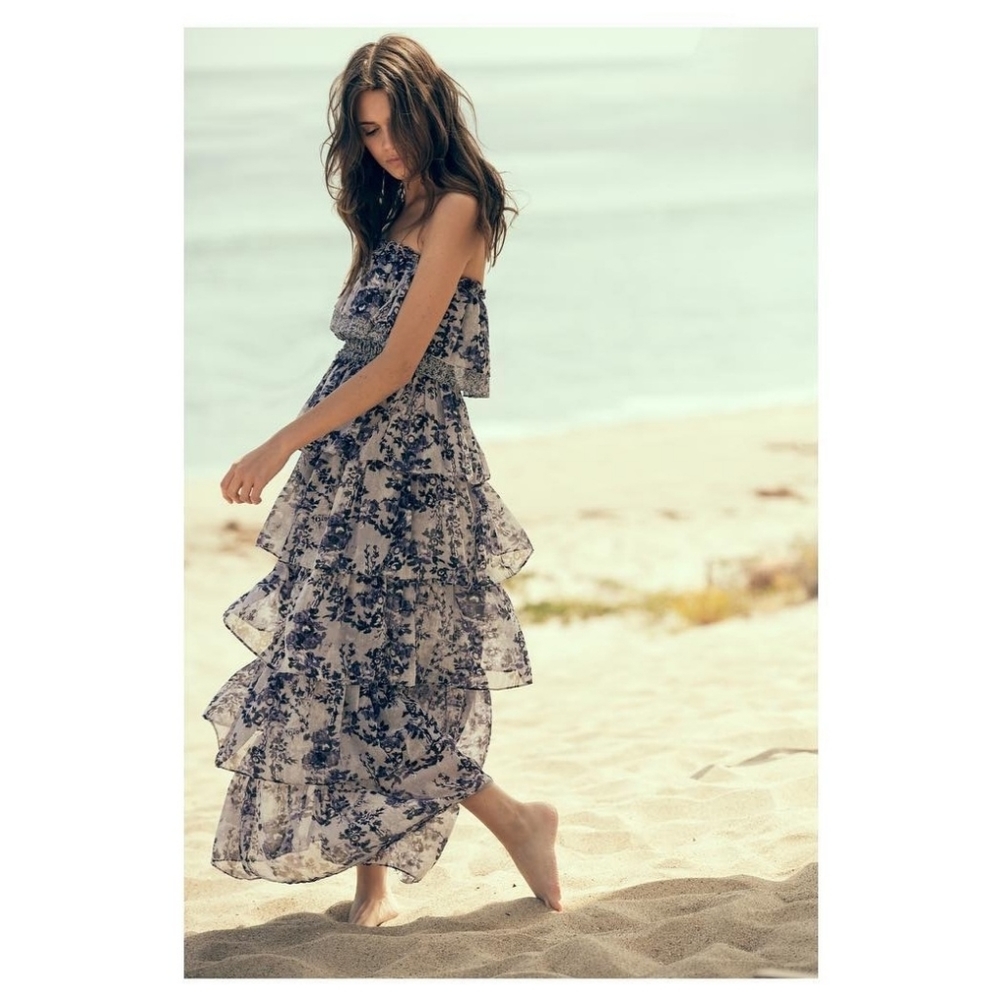 MISA Los Angeles Maxi Nadia Dress in Blue Multi Floral
